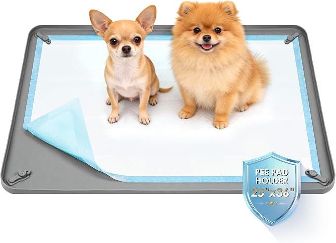 Pee Pad Holder for Dogs,25 x 36 Inch Dog Potty Tray with Silicone Clips Dog Puppy Pad Tray,Non-Slip Leak-Proof High Edge Silicone Puppy Pee Tray Mat for Home Floor Protection