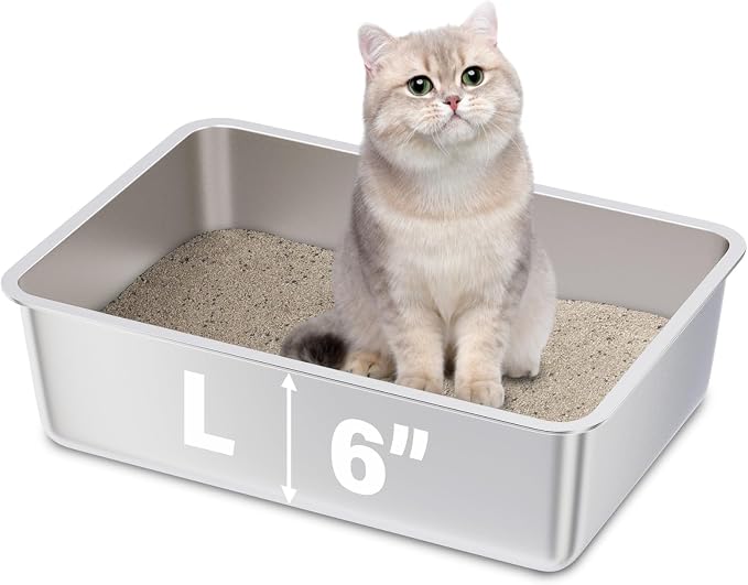 Stainless Steel Litter Box,19.7"x13.7"x6" Large Metal Litter Box for Kitty/Cat, Easy to Clean, Non Stick Litterbox No Smell for Adult Cats