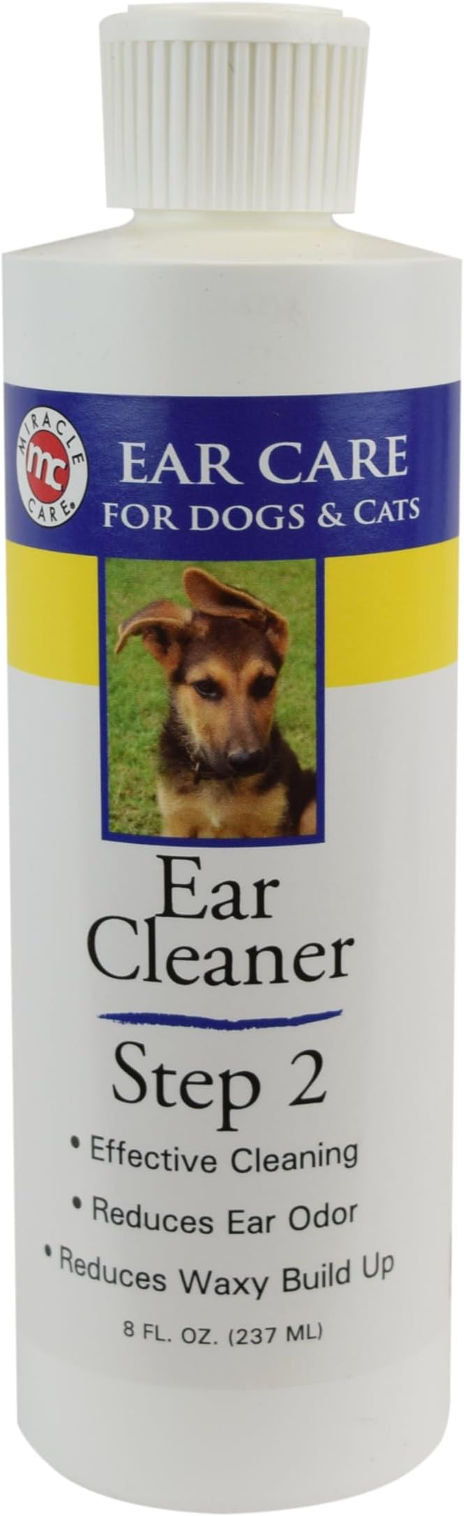 Miracle Care Ear Cleaner for Dogs and Cats, 8 Ounce | Remove Debris and Dirt, Reduce Ear Odor, Waxy Build Up, and Itching, Protect Against Ear Mites, Gentle and Non-Staining