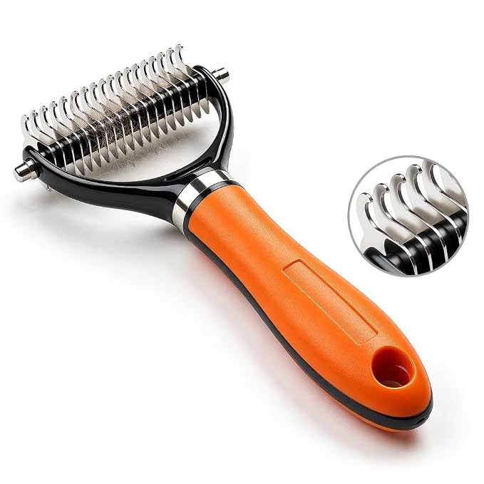 Double Sided Pet Grooming Rake, Extra Wide Deshedding Brush for Dogs Cats, Professional Long Hair Pet Shedding Comb Effectively Reduces Loose Hair (orange color)