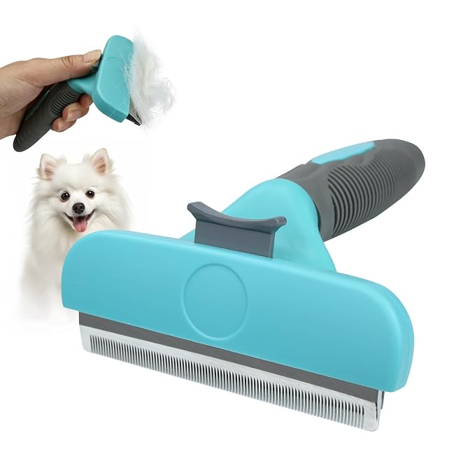 Self Cleaning Pet Shedding Brush for Long Short Haired Dogs & Cats (Large) | One-click hair removal, removes loose fur/tangles/mats, gentle on skin, stainless steel teeth, ergonomic handle