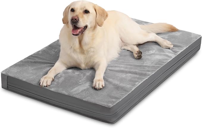 Waterproof Outdoor Large Dog Bed, Washable XL Pet Beds 44 inch, Foam Sleeping Pad with Removable Cover Reversible，Leather Anti-Slip 44"x32", Grey