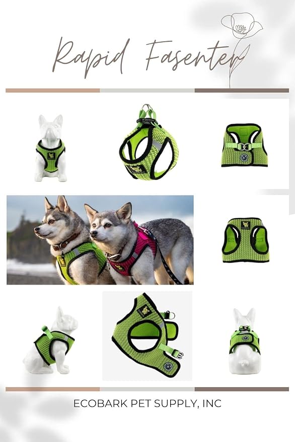 EcoBark Step in Dog Harness Reflective Soft Ultra Padded Mesh Dog Harnesses for XXS, XS, Small, and Medium Dogs Eco-Friendly Comfort Secure Halter No Pull Adjustable Pet Vest (XXXS, Neon Green Sport)