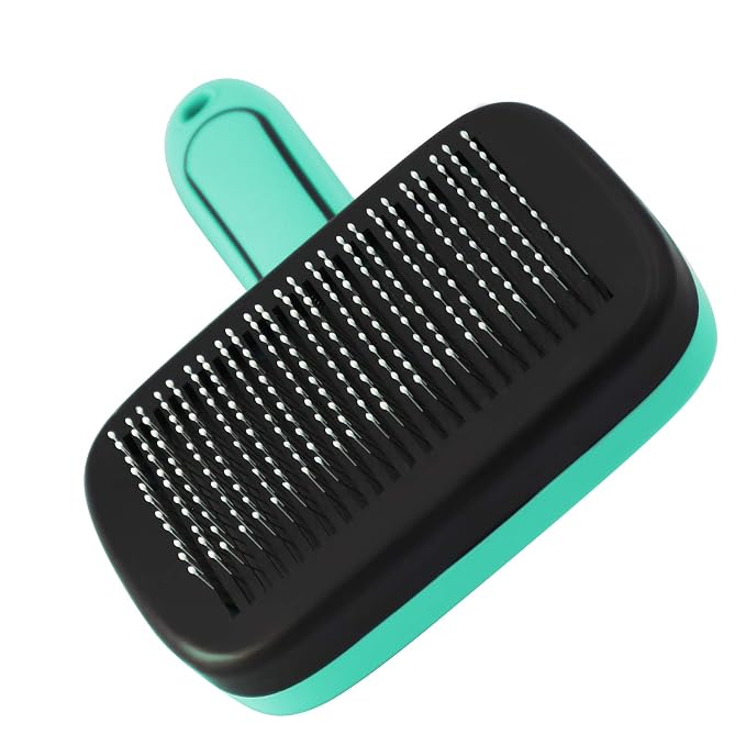 pain free bristle Self Cleaning Slicker Brush + FREE 7.5" Steel Comb for Small, Medium，Large dogs and cats,Easy to Clean Shedding Removes Mats Tangles and Loose Hair