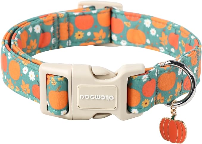 DOGWONG Fall Pumpkin Dog Collar- Cute Fall Holiday Dog Collars Adjustable Halloween Dog Collar for Small Medium Large Dogs L