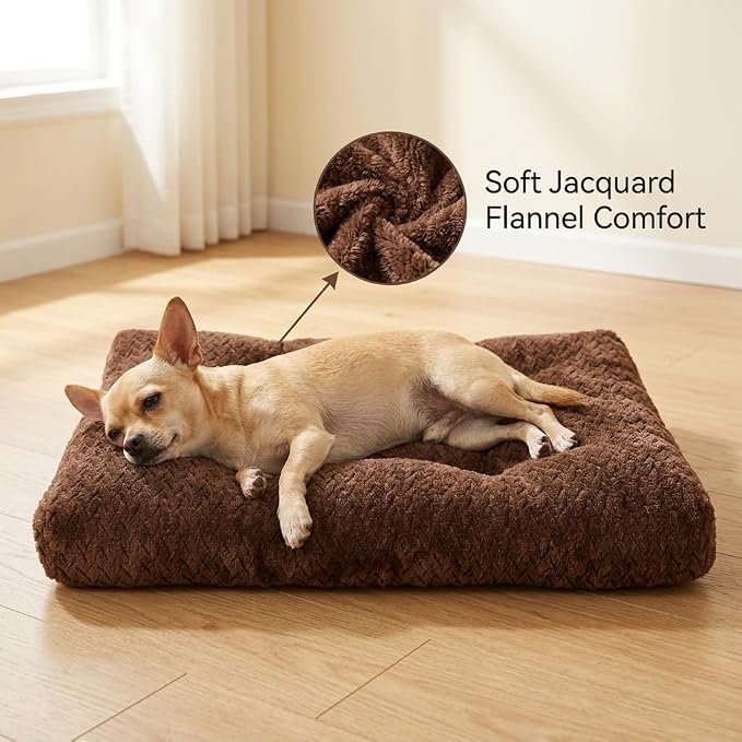Small Dog Bed for Crate,22 Inch Washable Dog Crate Pad for Dog Cages,Soft Jacquard Flannel Puppy Kennel Bed with Anti-Slip Bottom,Fluffy Dog Mat for Small Dogs,Dark Brown