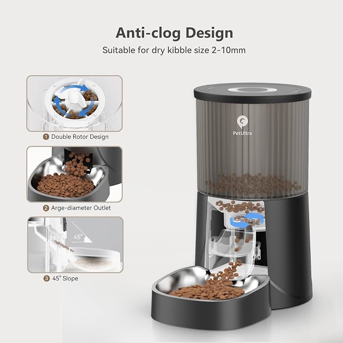 PETULTRA Automatic Cat Feeder: 4L Timed Cats Food Dispenser Programmable 1-6 Meal for Cat and Small Medium Dog- Auto Pet Feeder Easy to Set Up Dual Power Supply with Desiccant Bag| Detachable Washable