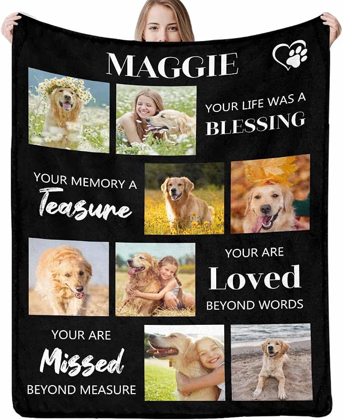 Artsadd Personalized Memorial Blanket with Pictures Pet Loss Sympathy Gift in Memory of Dog Cat Custom Photo Blanket