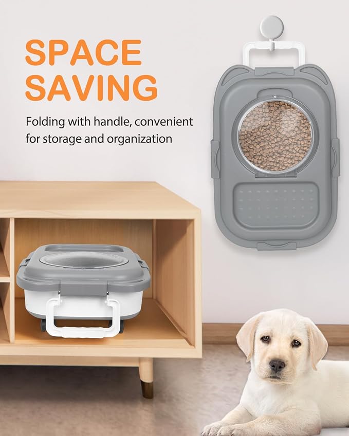 25-28Lbs Dog Food Storage Container Airtight,Collapsible Pet Food Storage | Dog Food Container with Handle,Wheels,Double Airtight Seal Fresh,Save Space,Pest/Mouse-proof,Small Cat Food Container,Scoop