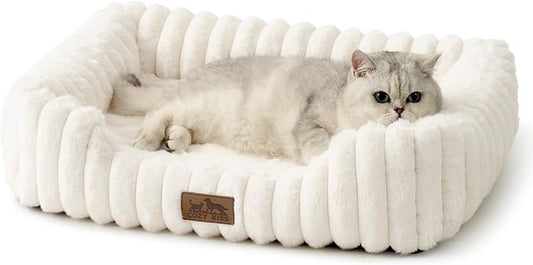 Orthopedic Dog Bed for Small Dogs & Cats - Washable Rectangle Pet Bed with Anti-Slip Bottom, Soft Calming Cat & Puppy Bed for Indoor Pets (25"x21"x6", Cream)