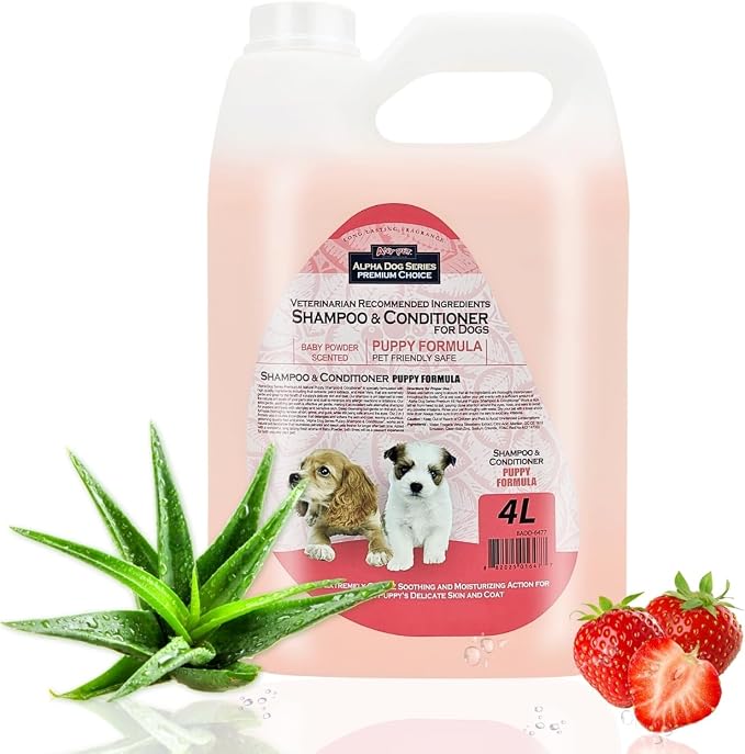 Natural Puppy Shampoo and Conditioner Tear Free with Aloe Vera, pH-Balanced Shampoo for Puppies, Tearless Dog Shampoo and Conditioner, Puppy Wash Sensitive Skin 4L (1 Gallon)