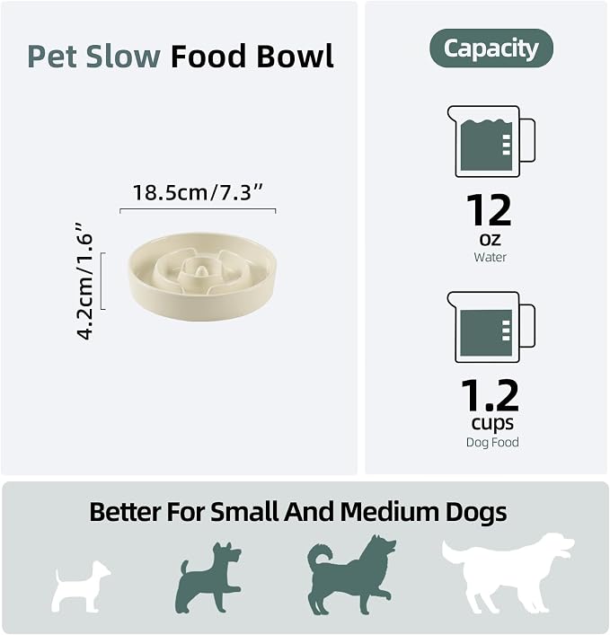 Havniva Ceramic Slow Feeder Dog Bowls, 1.2 Cups Dog Bowl Slow Feeding for Small and Medium Breed, 7.3inch Puzzle Dog Food Bowl Slow Feeder Non-Slip Anti-Gulping and Anti-Choking Reduces Bloating