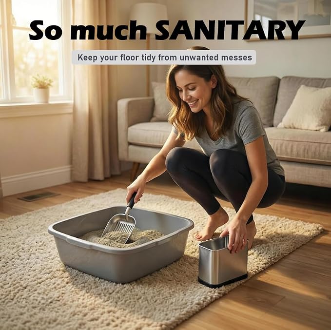 Full Metal Cat Litter Scoop with Holder, Stainless Steel Cat Litter Scooper Holder, Aluminum Kitty Scoop Captures All Clumps, Heavy Duty Kitty Metal Scooper with Non-Slip Handle