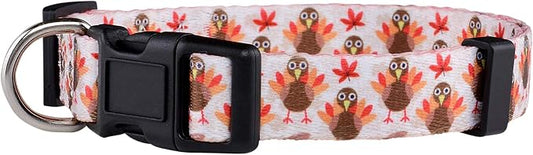 Native Pup Thanksgiving Dog Collar- Fall Collars for Dogs- Autumn Leaf, Turkey, Pumpkin Pie, Holiday Leaves- Girl Boy Puppy- Adjustable for Small, Medium, Large Breeds (Turkey, Large)