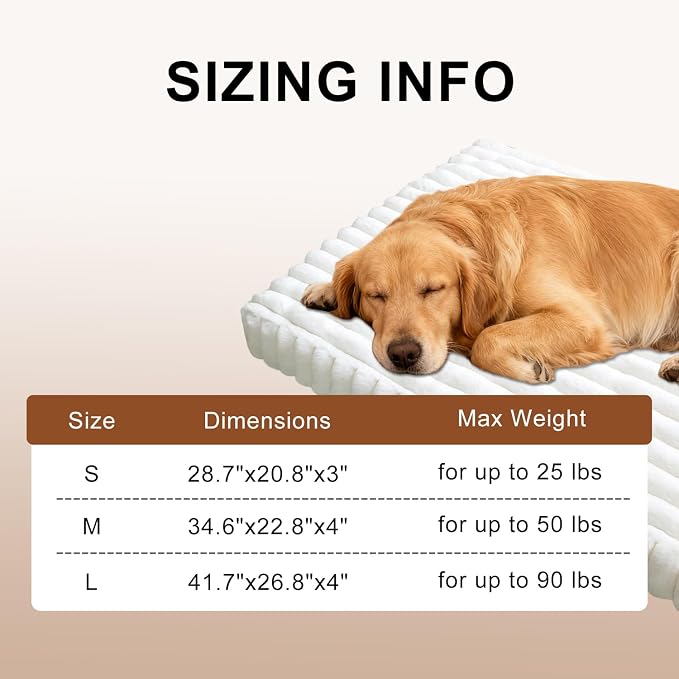 Dog Crate Bed Cream 34.6"x22.8" | Flat Dog Crate Bed Waterproof for Meduim Small Dogs Pet Beds with Plush Removable Washable Cover Anti Slip Bottom for Indoor