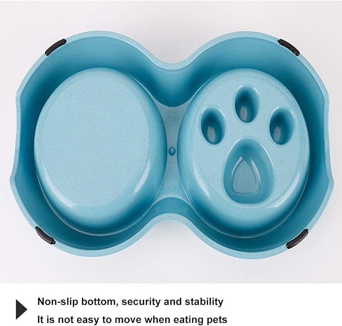 Tineer Double Pet Dog Slow Feeder Bowl,Stainless Steel Anti-Choke Puppy Food and Water Feeder for Dog Cats (White)