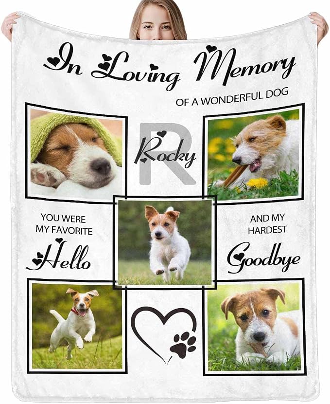 Artsadd Custom Memorial Blanket with Photos and Name-in Loving Memory Gifts Personalized for Loved Ones Lost-Remembrance Blankets for Dogs Cats Pets Lover-White
