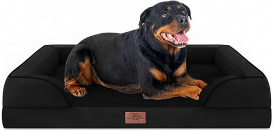 Comfort Expression Orthopedic Dog Bed for Extra Large Dogs with Bolster | Waterproof Dog Couch Bed with Washable Cover & Non-Slip Bottom, Supportive Egg Crate Foam XL Pet Bed, 48x30 Inch