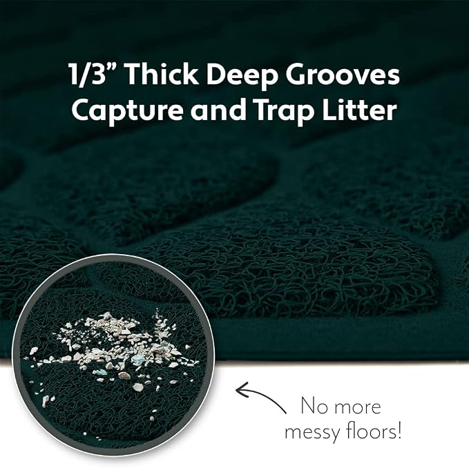 MIGHTY MONKEY Waterproof BPA Free Cat Litter Box Trapping Mat, Easy Clean Floors, Textured Backing, Soft on Sensitive Kitty Paws, Cats Accessories, Less Waste, Stays in Place, 35x23, Hunter Green