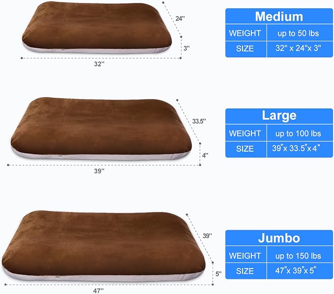 Magic Dog Super Soft Large Dog Bed Pad Mat Orthopedic Pet Beds 30 Inch Washable Anti Slip Dog Sleeping Mattress with Removable Cover, Dark Brown M