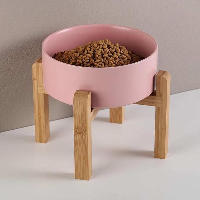 Pink Raised/Elevated Ceramic Dog Bowl for Medium Large Sized Breeds,Large Dog Food Water Bowl with Stand,8 in Non Slip Heavy Weighted 1800ml/ 7.6 Cups/60 OZ