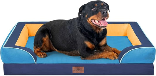 Comfort Expression Orthopedic Dog Bed for Extra Large Dogs with Bolster | Waterproof Dog Couch Bed with Washable Cover & Non-Slip Bottom, Supportive Egg Crate Foam XL Pet Bed, 45x35 Inch