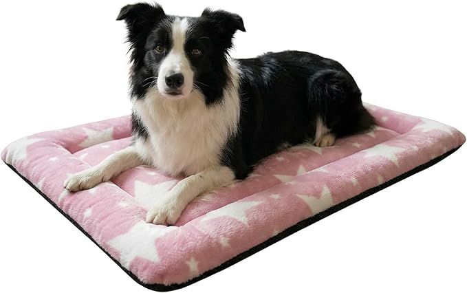 Washable Dog Bed Mat With Anti-Slip Bottom, Deluxe Plush Memory Foam Crate Pad & Waterproof Outdoor Kennel Mat For Dogs & Cats-Durable Crates Beds, Large Medium Small Puppy Size 30" x 20",pink