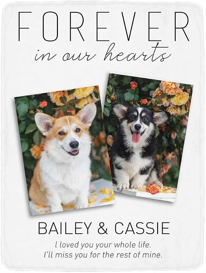 Artsadd Pet Memorial Gifts for Dogs Cats-Personalized Blanket with Photos and Name-in Loving Memory Gifts for Loved Ones Lost-Custom Remembrance Gifts Blankets for Pets Lover-Forever in Our Heats