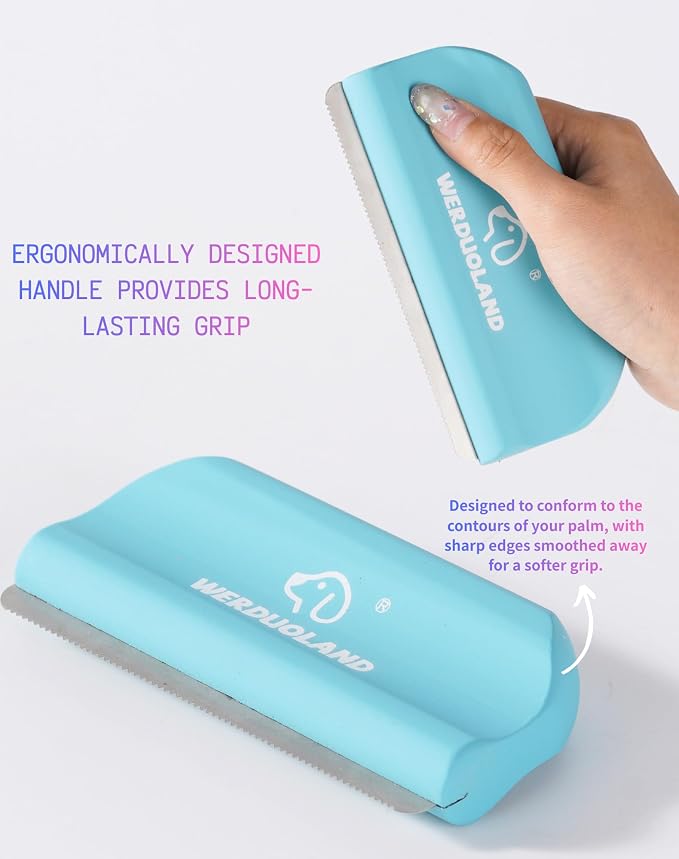 Deshedding Brush for Dogs and Cats, Wooden Ergonomic Handle | For short, long, double-coated dogs and cats. Gently removes loose undercoat without scratching. Wooden ergonomic grip.