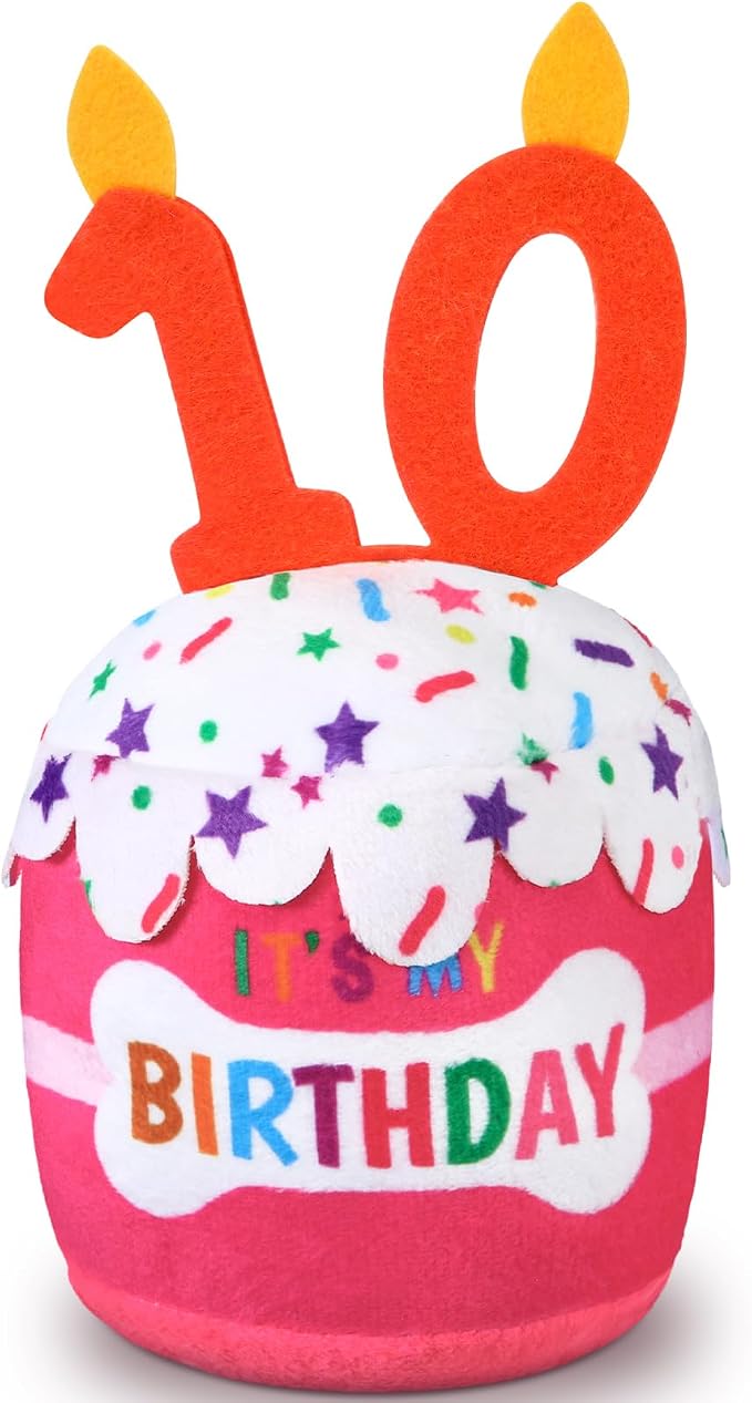 Dansydaisy Dog Birthday Cake Toy Squeaky Plush Toy for Girl Boy Gifts, Chew Accessories for Dog Birthday Party Decor Favor for Large, Medium and Small Dogs(10th,Pink)