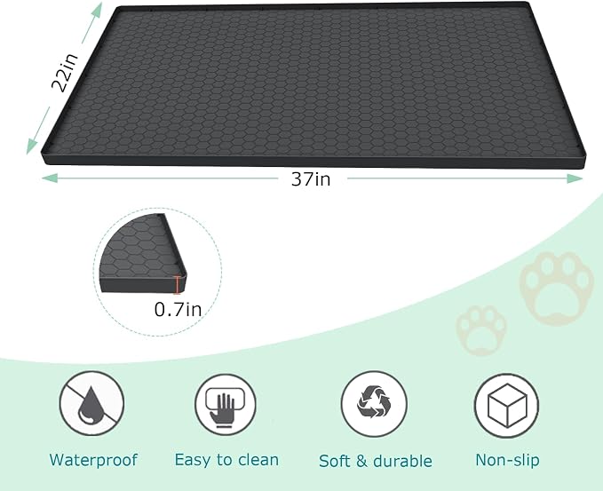 Cat Litter Mat for Litter Box, Silicone Large Cat Litter Trapping Mat - 37x22 in, Waterproof & Non-Slip, Durable & Easy Clean, Black