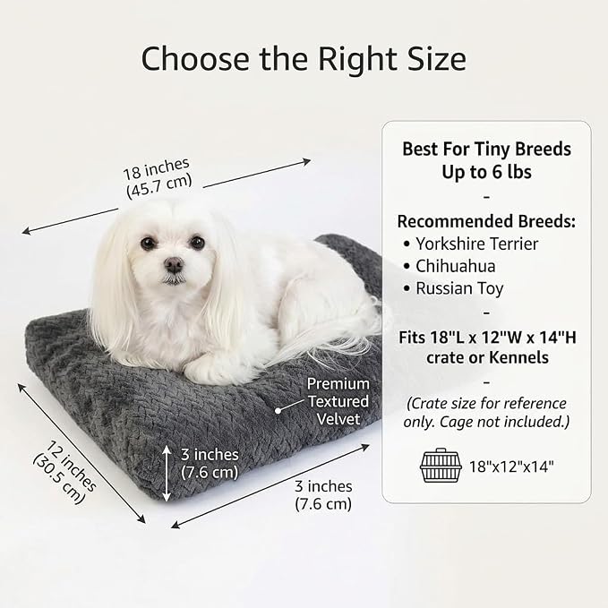 18 Inch Dog Crate Bed for Small Dogs and Puppies,Washable Puppy Crate Pad for Dog Cages,Soft Jacquard Flannel Kennel Mat with Anti-Slip Bottom,Fluffy Dog Bed for Toy Breeds,Dark Grey
