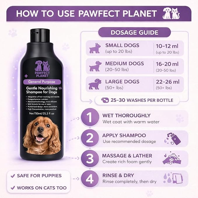 Dog Shampoo Oatmeal Aloe Vera - Gentle Nourishing Formula for Itchy Skin Relief - Natural Puppy Shampoo for Sensitive Skin Allergies - pH Balanced Pet Wash All Breeds 750ml