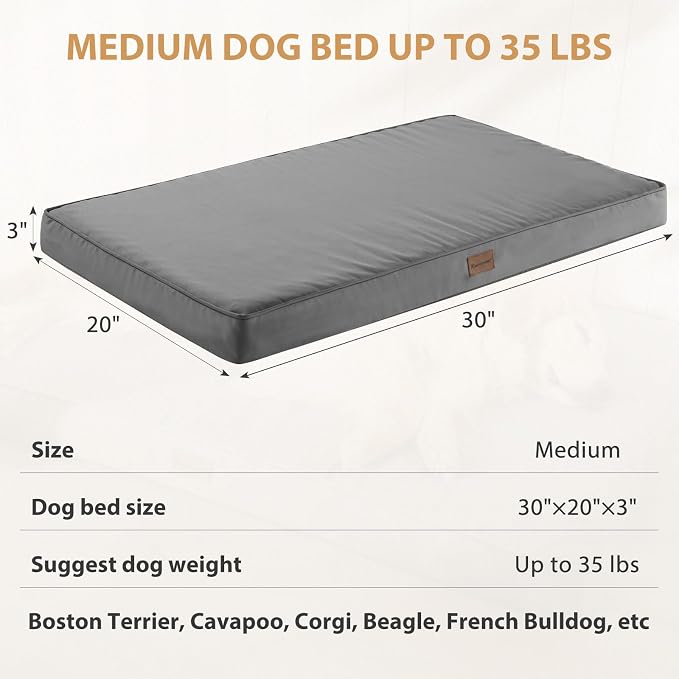BFPETHOME Outdoor Waterproof Dog Bed for Large Dogs, Washable Cover, 30" | Outdoor & Indoor Use, Waterproof, For Medium, Large, Extra Large Dogs, Orthopedic, Egg Crate Foam, Up to 35 lbs