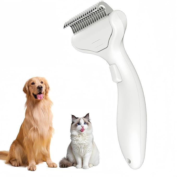 Undercoat Rake for Dogs & Cats, 3-in-1 Skin-Friendly Pet Fur Brush with One-Click Self-Clean Button, Deshedding Dog Brush for Long haired Pets, Cat Comb Removes Matted Fur & Loose Hair