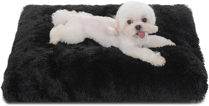 Bedfolks Waterproof Dog Crate Bed, Plush Small Dog Pad, 21"x13", Black | Faux Fur Plush Cover, Removable Washable Outer, Waterproof Inner Lining, Non-Slip Base, Crate Pad and Dog Pillow