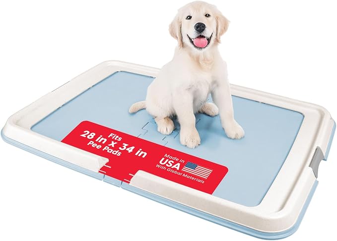 IRIS USA Pee Pad Holder for Dogs and Puppies, Potty Training Tray with Secured Latches, Non-Skid Feet, Leak Protection, Easy Clean Surface, Fits 28"x 34" Puppy Pads Size or Larger, Blue