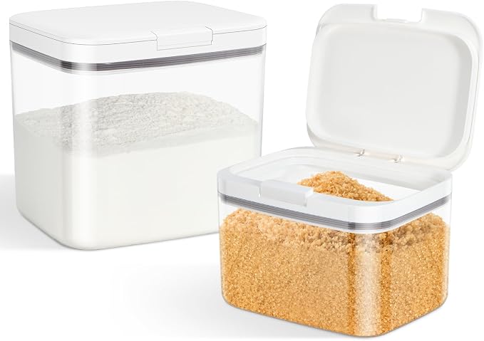 2 Pack Flour Sugar Storage Containers with Pop-to-Flip Lid 2.9 Qt + 4.75 Qt | Airtight Rice Container BPA Free Dog Food Holder Dog Treat Storage Kitchen Organizers