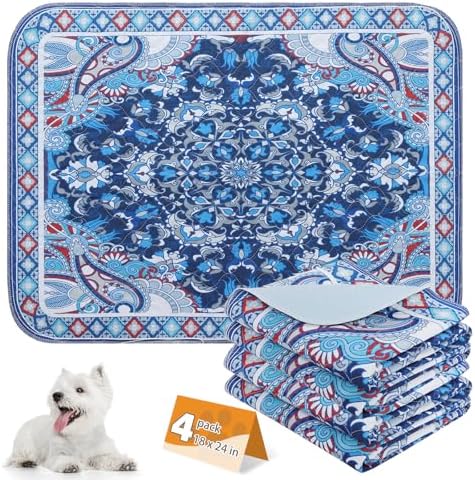 KOOLTAIL Washable Pee Pads for Dogs, 4 Pack Super Absorbent Reusable Puppy Training Pads Waterproof, Nonslip and Leak-Proof Dog Pee Pads, Large Pet Mats Whelping Pads for Floor, Crate, Couch 18"x24"