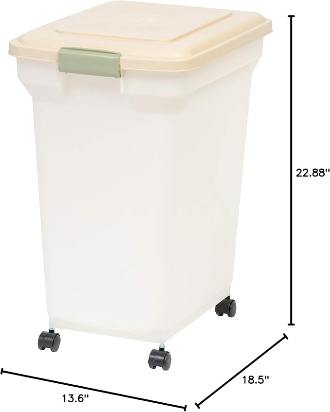 IRIS USA Dog Food Storage Container, Up to 40lbs, Almond/Pearl, Made in USA | Wheels for Mobility, Airtight Seal, BPA-Free, Best for Bird Seed, Cat food, Cat Litter, Chicken Feed, Pellets