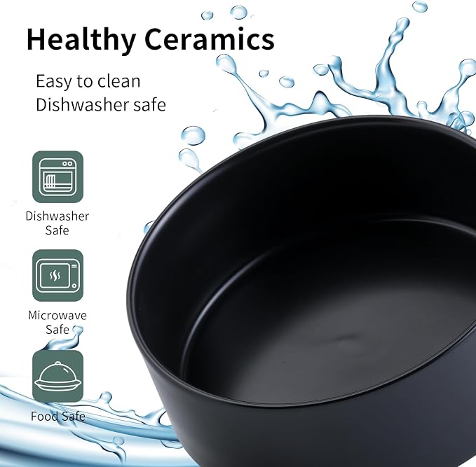 Black Raised/Elevated Ceramic Dog Bowl for Medium Large Sized Breeds,Large Dog Food Water Bowl with Stand,8 in Non Slip Heavy Weighted 1800ml/ 7.6 Cups/60 OZ