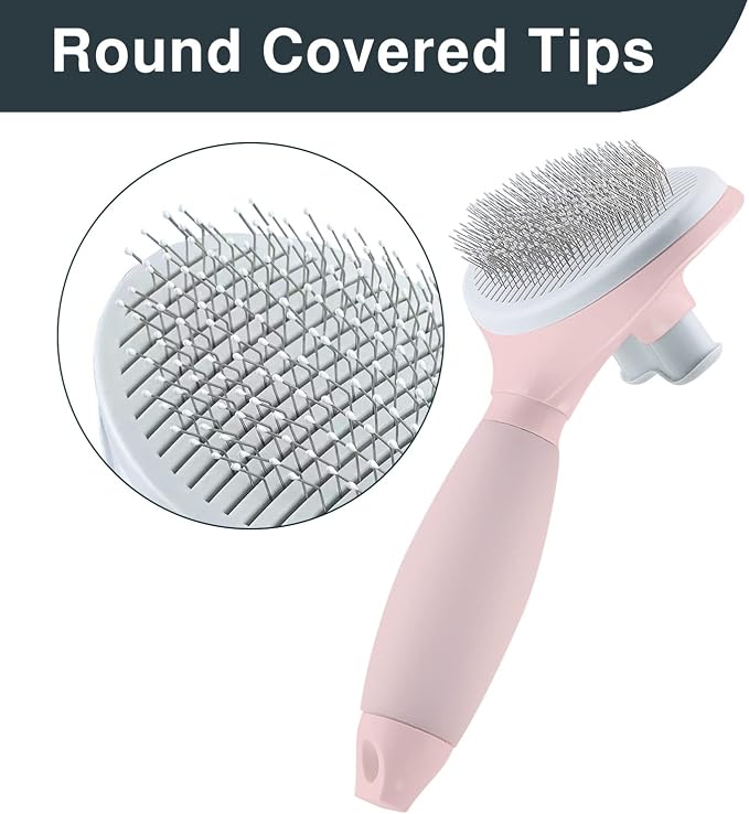 Cat Hair Brush, Soft Silicone Self Cleaning Brush for Short and Long Haired Cats, Pink Pet Grooming Comb, Cat Shedding Brushes | For Indoor Cats,Removes Loose Hair,Reduces Shedding,Soft Rounded Tips,Ergonomic Silicone Handle,Gentle Massage,Easy Grooming