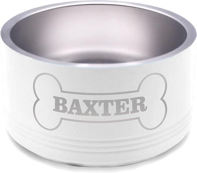My Personal Memories Custom Personalized Stainless Steel Dog or Cat Bowl for Water and Food - Engraved Pet Bowl with Non Slip Bottom (Small - 18 Ounces, White)