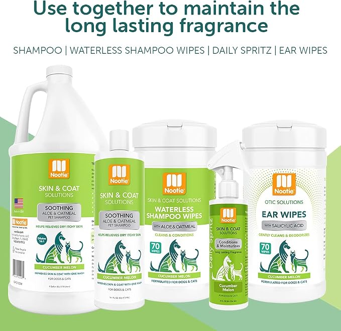 Nootie Aloe&Oatmeal Pet Shampoo for Sensitive Skin-Long lasting Cucumber Melon Shampoo-Helps Relieve Dry Itchy Skin for Dogs&Cat-Natural Ingredient-Soap Paraben&Sulfate Free-Cleans Conditions-1 Gallon