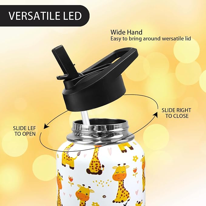 32oz Giraffe Stainless Insulated Aater Water Bottle with Straw,Giraffe Gym Hiking Sports Coffee Mug Cup Water Bottles,Giraffe Gifts for Women,Giraffe Decor Stuff Accessories