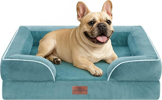 Comfort Expression Orthopedic Dog Bed for Medium Size Dog with Bolster | Waterproof Dog Couch Bed with Washable Cover & Non-Slip Bottom, Supportive Egg Crate Foam Medium Pet Bed, 30x20 Inch
