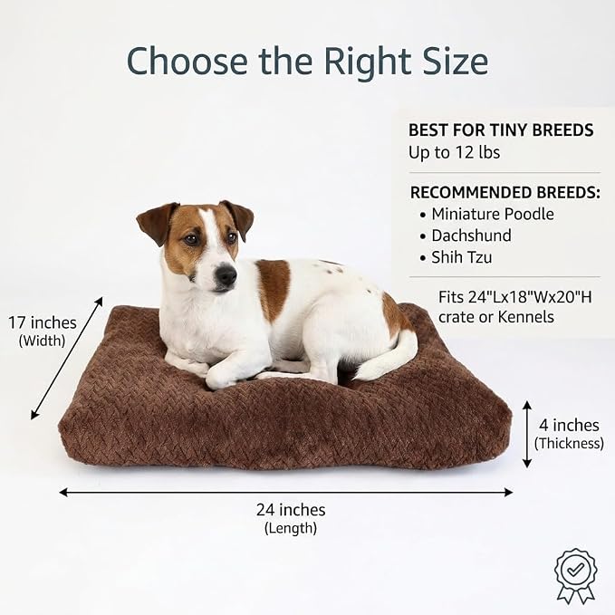 24 Inch Dog Crate Bed for Small Dogs, Washable Dog Crate Pad for Dog Cages, Soft Jacquard Flannel Kennel Mat with Anti-Slip Bottom, Fluffy Crate Mat for Puppies and Small Dogs,Dark Brown