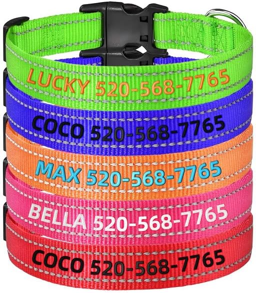 Personalized Dog Collars, Custom Reflective Embroidered Dog Collar with Name and Phone Numbers, Soft Nylon Adjustable, for XS, XL, Small, Medium, Large Dogs