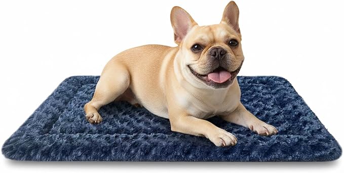 Dog Bed Mat, Dual-Sided Dog Crate Bed Mat - Ultra Soft & Machine Washable Kennel Pad for Small Dogs, All-Season Comfort Pet Bed for Crates, Travel, and Home, Dark Blue 24 x 16 Inch