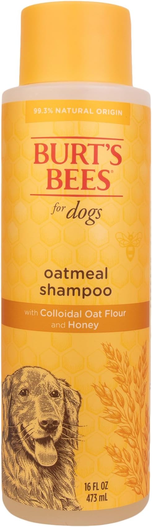 Burts Bees for Pets Oatmeal Dog Shampoo with Honey, 16 Fl Oz, 2-Pack | Soothing colloidal oat flour formula for itchy, sensitive dog skin, pH-balanced and sulfate-free for regular use